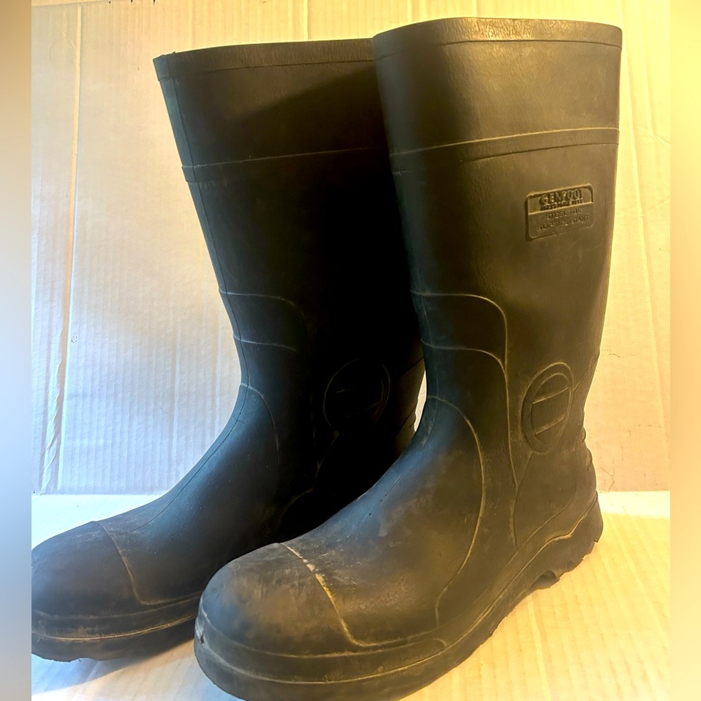 Men's Black Genfoot industrial steel toe slip resistant  Rubber Boots